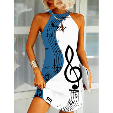 Music Notes Inspired Contrast Color Mini Dress