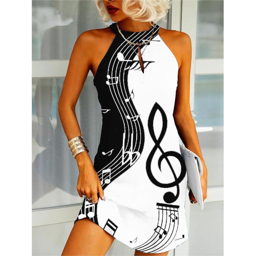 Music Notes Inspired Contrast Color Mini Dress