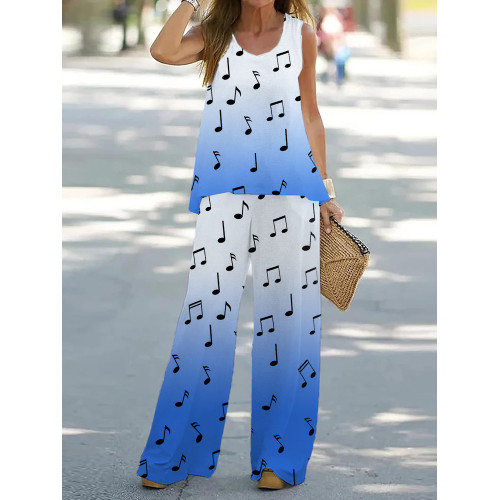 Music Notes Inspired Gradient Tank Top Two Piece Set