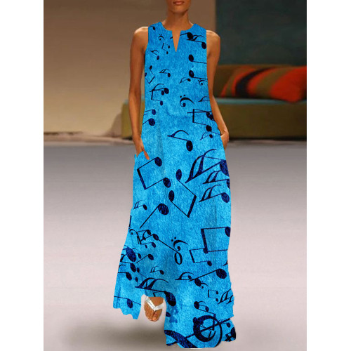 Music Notes Inspired Notch Neck Sleeveless Maxi Dress