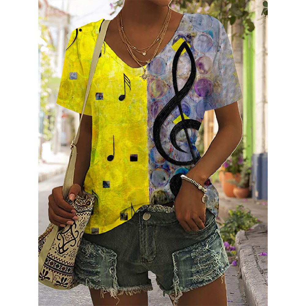 Music Notes Inspired Painting Art V Neck T Shirt