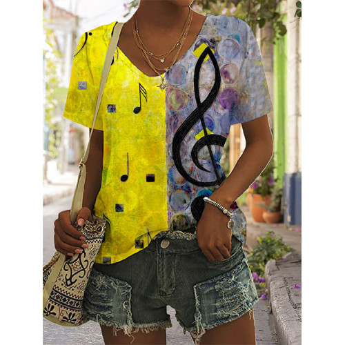 Music Notes Inspired Painting Art V Neck T Shirt