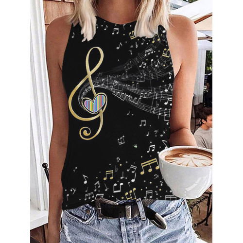 Music Notes Inspired Round Neck Tank Top