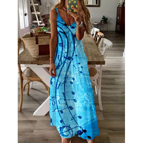 Music Notes Inspired V Neck Cami Maxi Dress