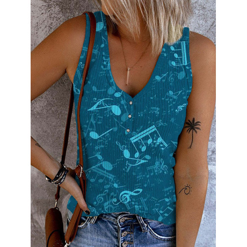 Music Notes Inspired V Neck Casual Tank Top