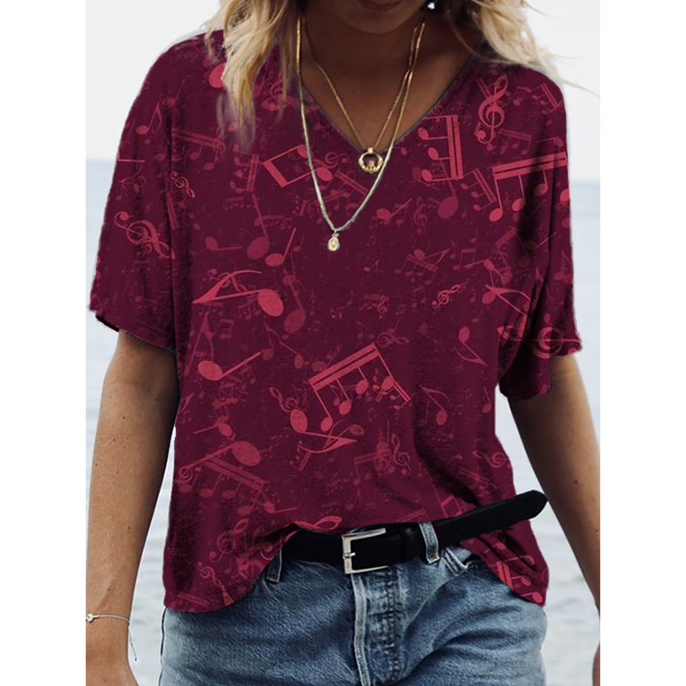 Music Notes Inspired V Neck Comfy T Shirt