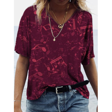 Music Notes Inspired V Neck Comfy T Shirt