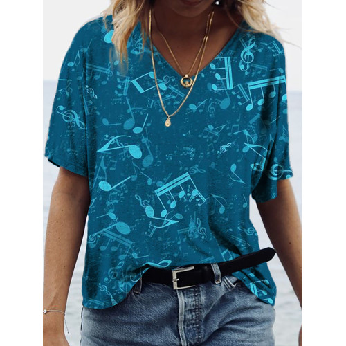 Music Notes Inspired V Neck Comfy T Shirt