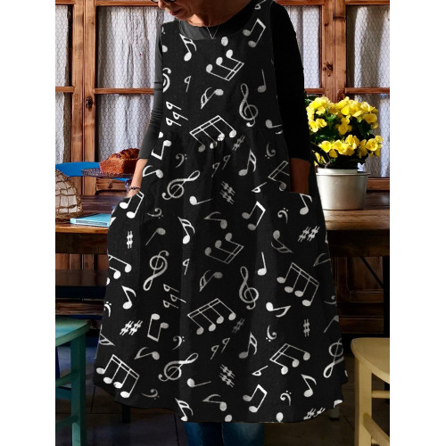 Music Notes Patch Pocket Pinafore Midi Dress