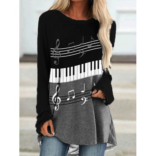Music Notes Piano Contrast Art A Line T Shirt