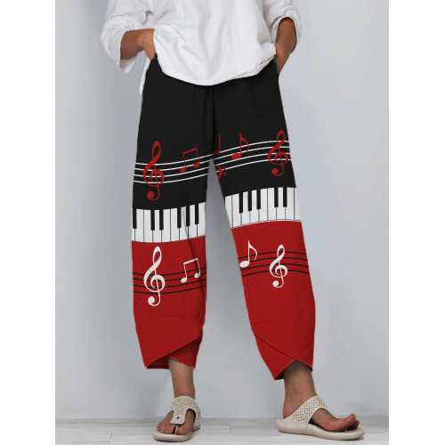 Music Notes Piano Contrast Art Casual Pants