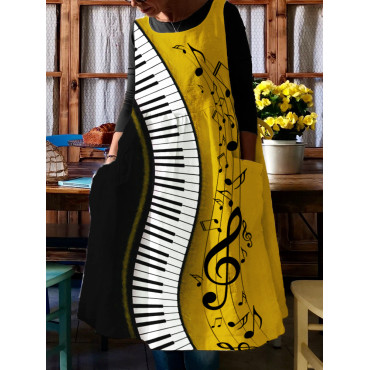 Music Notes Piano Contrast Art Pinafore Midi Dress