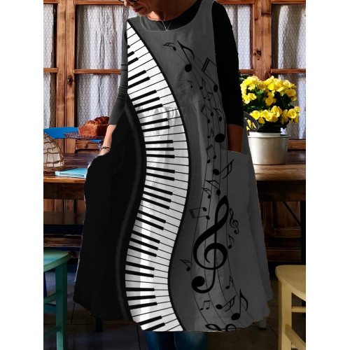 Music Notes Piano Contrast Art Pinafore Midi Dress