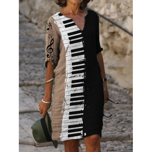 Music Notes Piano Graffiti Colorblock Midi Dress