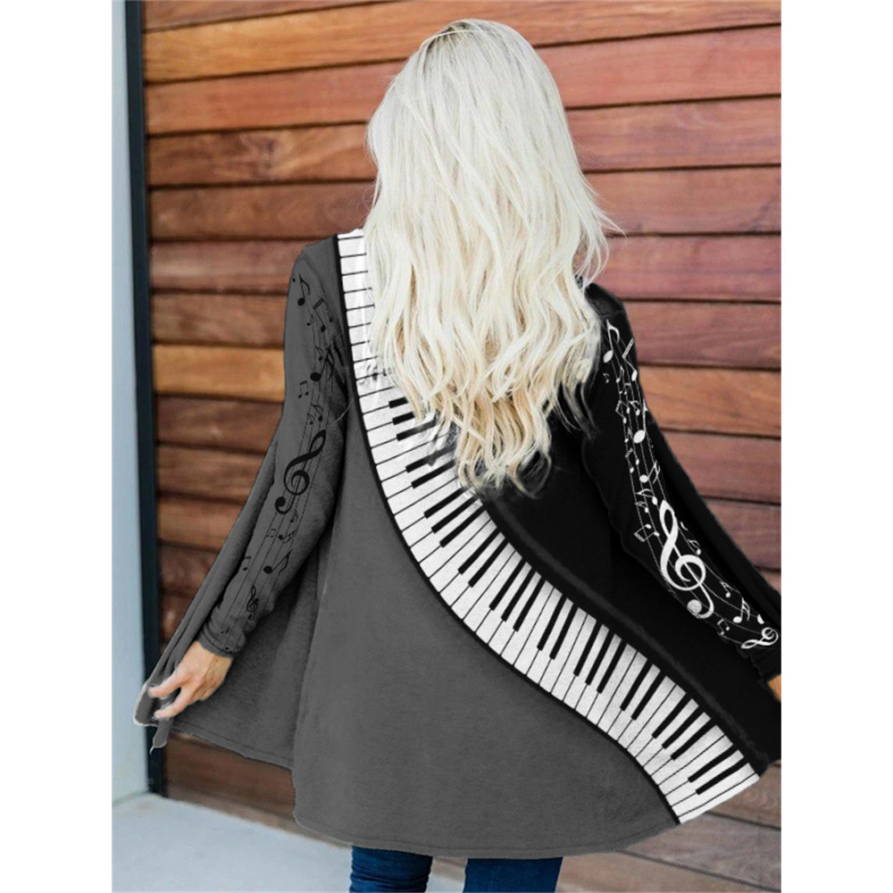 Music Notes Piano Inspired Contrast Color Cardigan