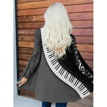 Music Notes Piano Inspired Contrast Color Cardigan