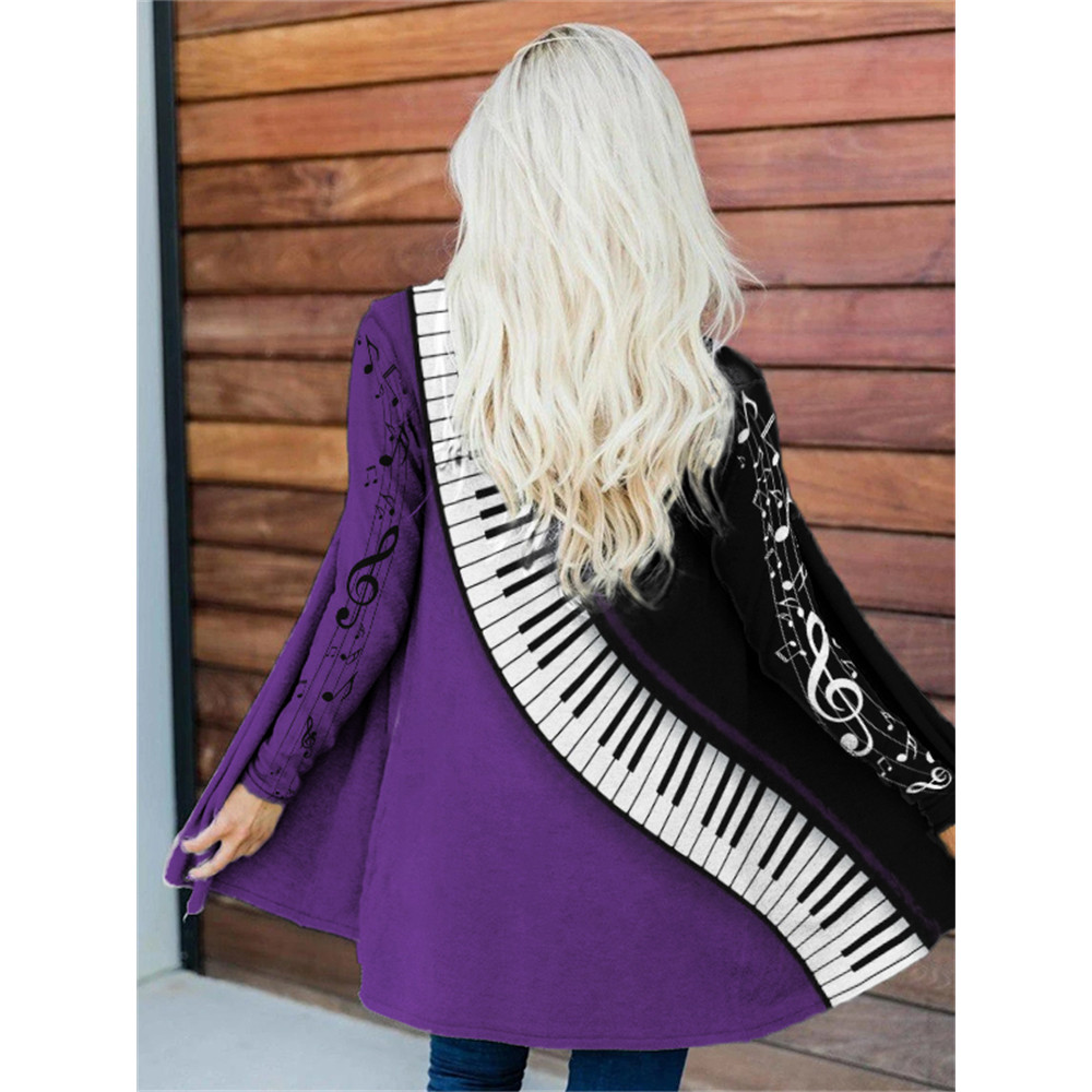Music Notes Piano Inspired Contrast Color Cardigan