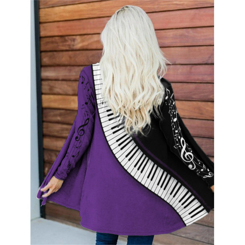 Music Notes Piano Inspired Contrast Color Cardigan