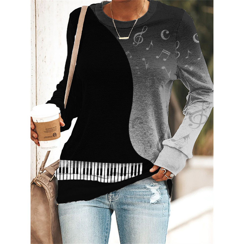 Music Notes Piano Inspired Contrast Color Sweatshirt