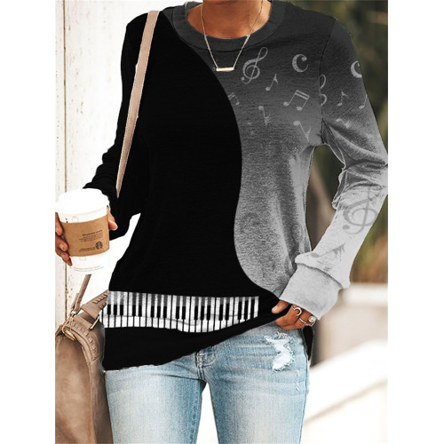 Music Notes Piano Inspired Contrast Color Sweatshirt