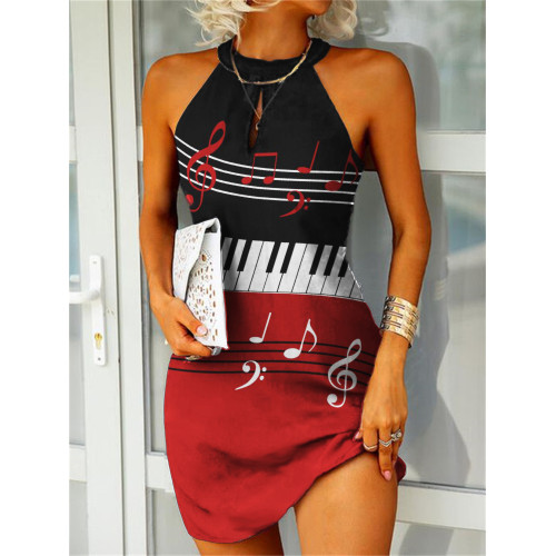 Music Notes Piano Keys Art Slim Mini Dress