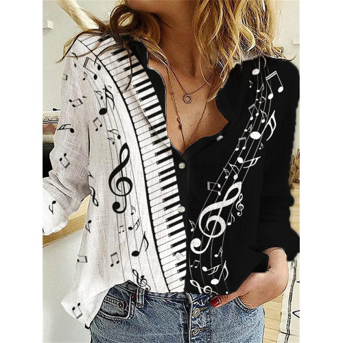 Music Notes Piano Keys Contrast Blouse