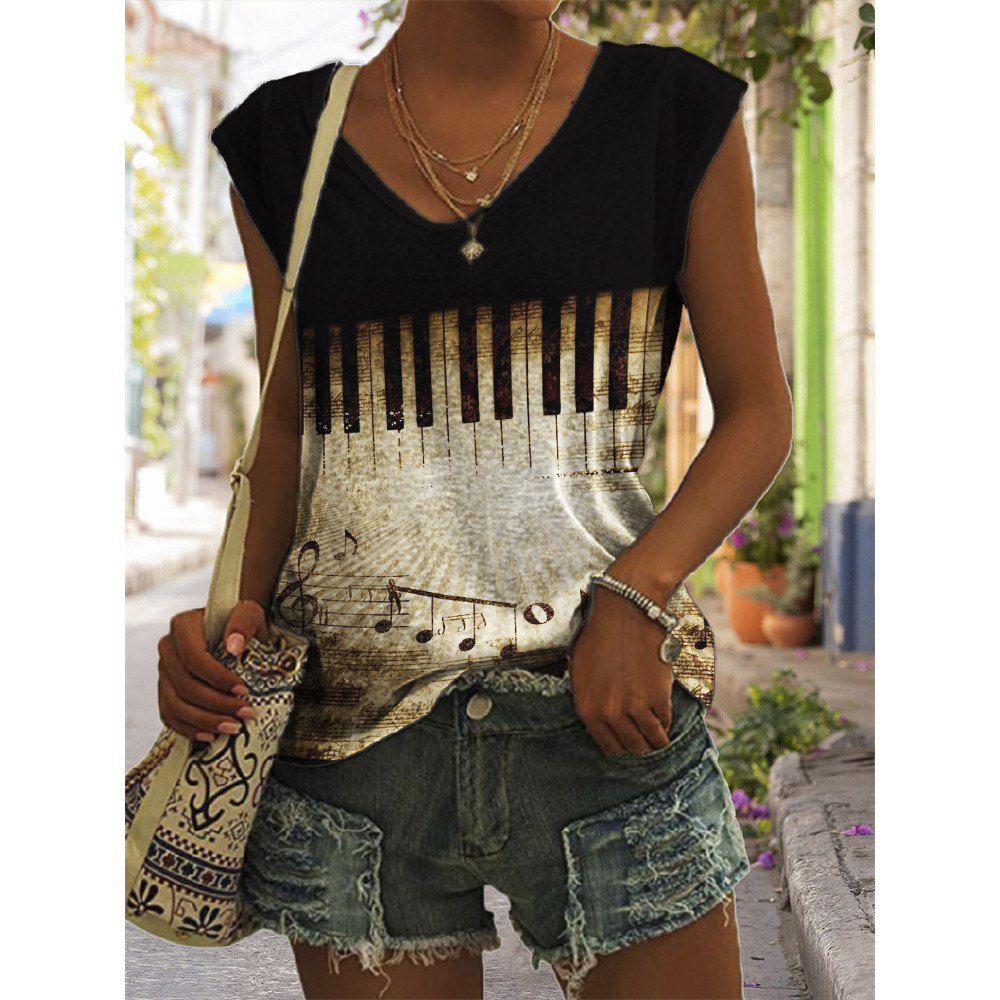 Music Notes Piano Keys Contrast Color Tank Top