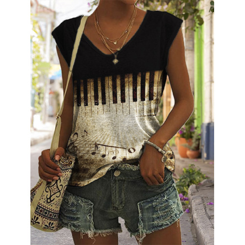 Music Notes Piano Keys Contrast Color Tank Top