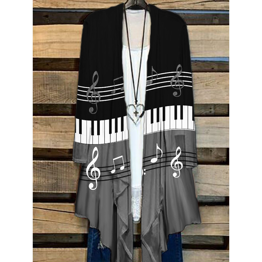 Music Notes Piano Keys Contrast Flowy Cardigan