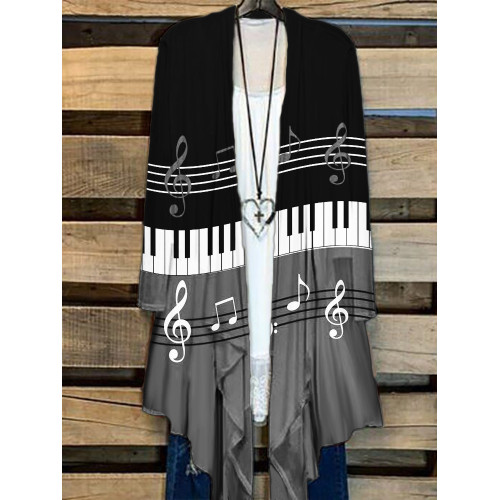 Music Notes Piano Keys Contrast Flowy Cardigan