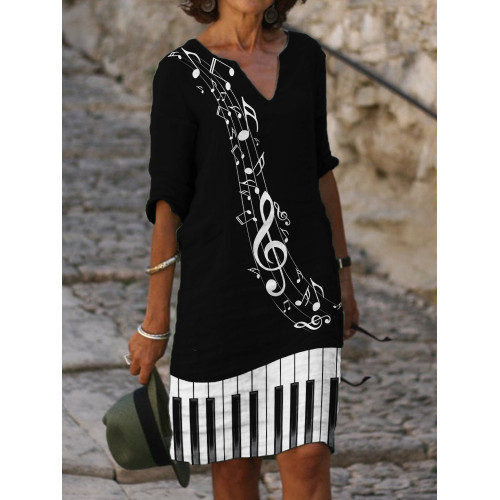 Music Notes Piano Keys Inspired Midi Dress