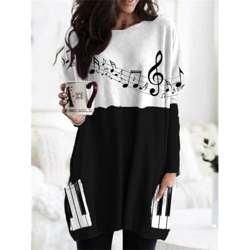 Music Notes Piano Keys Patch Pocket Tunic