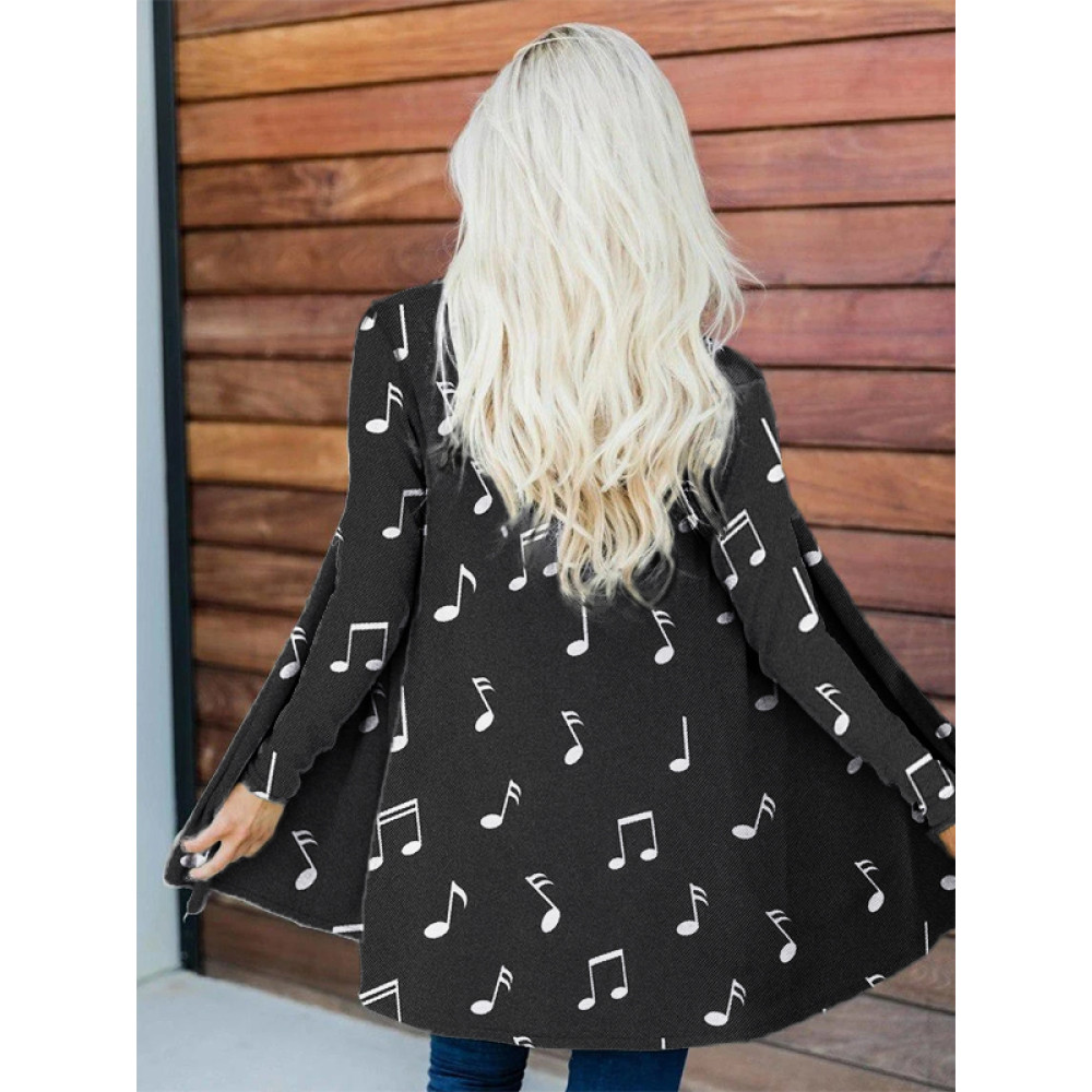 Music Notes Print Long Sleeve Cardigan