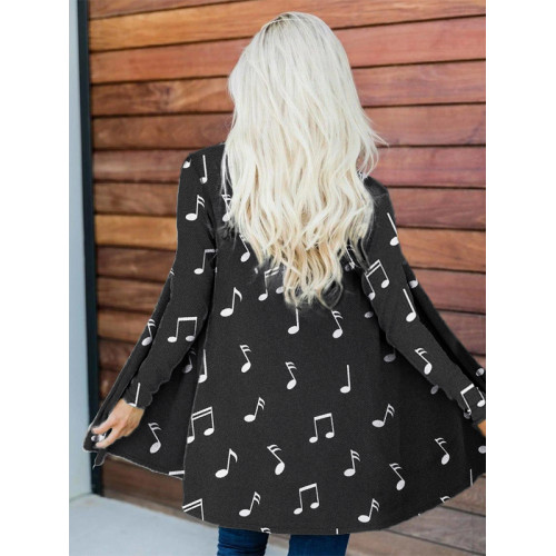 Music Notes Print Long Sleeve Cardigan