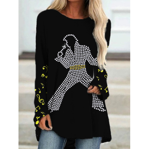 Music Notes Rhinestone Art A Line T Shirt