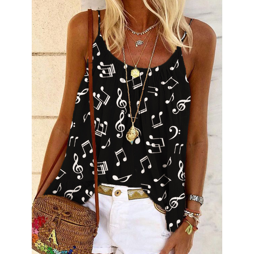 Music Notes Ruffle Pleated A Line Cami Top