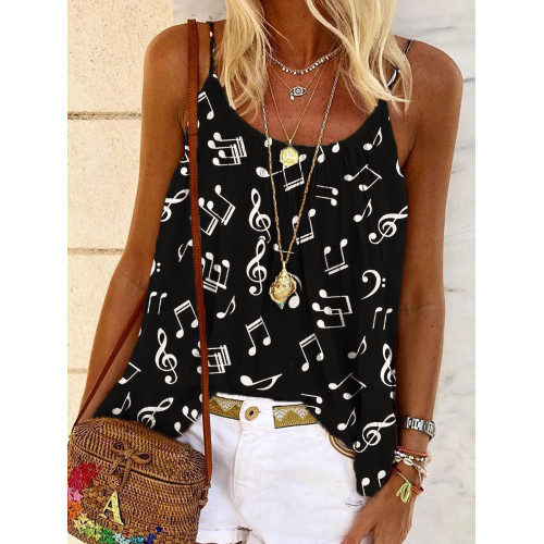 Music Notes Ruffle Pleated A Line Cami Top