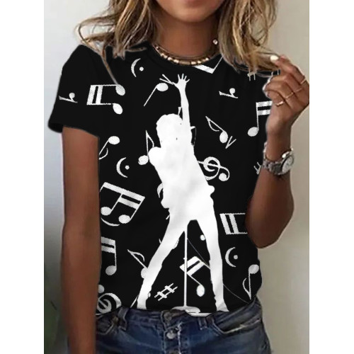 Music Notes Short Sleeve Casual T Shirt