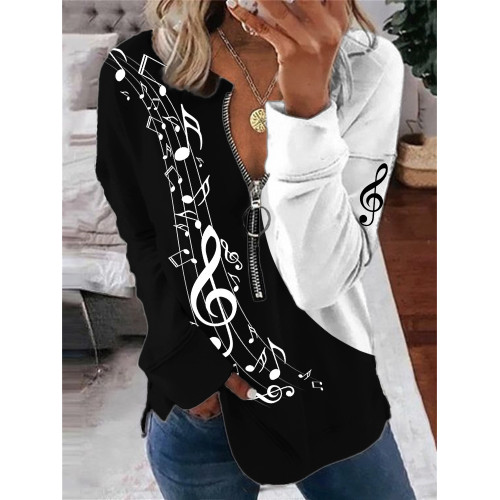 Music Notes Wave Contrast Zip Up Sweatshirt