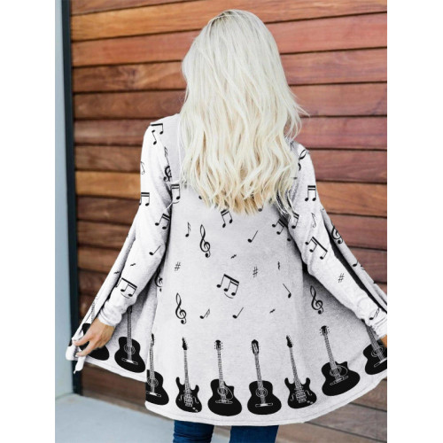 Music Notes & Guitars Art Long Sleeve Flowy Cardigan