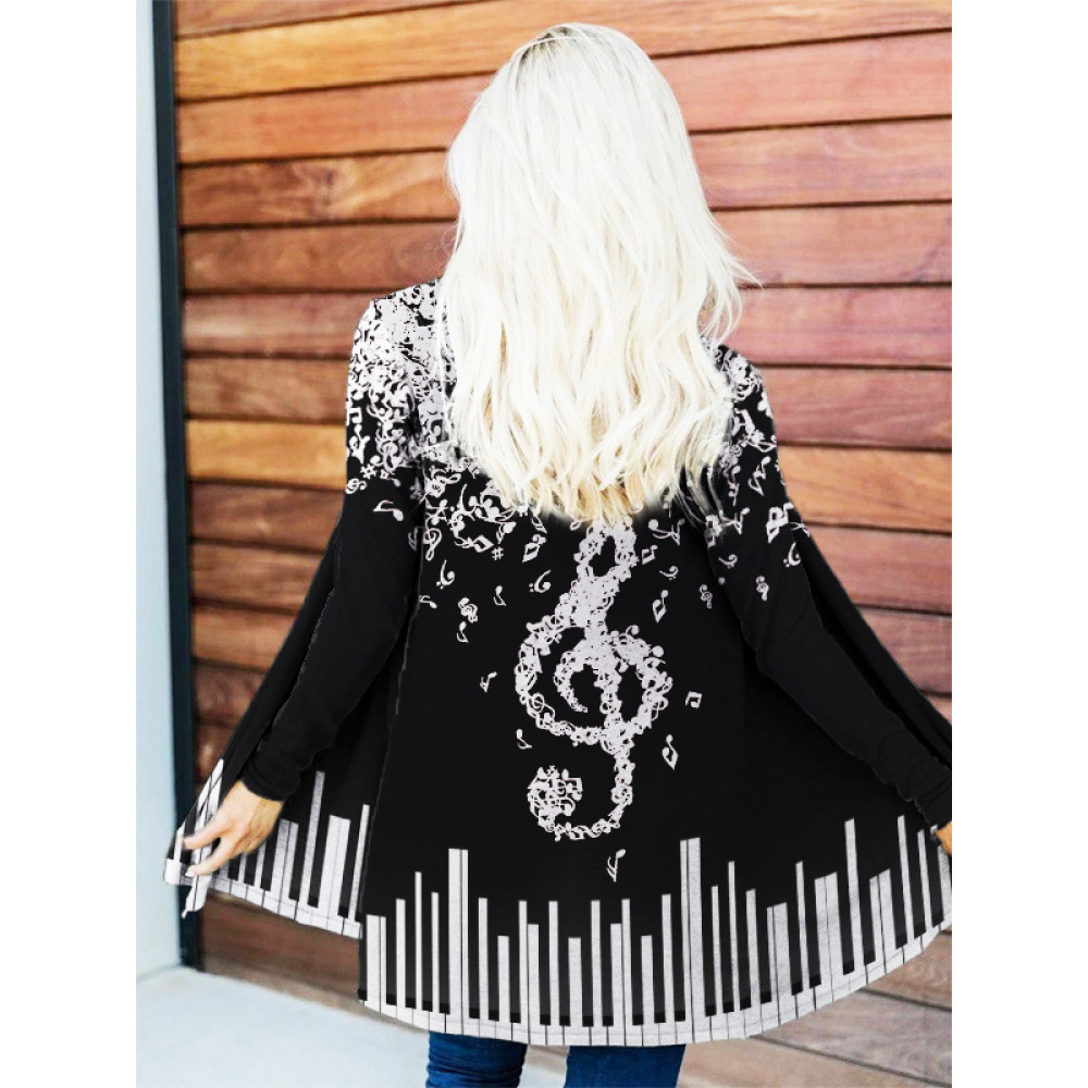 Music Notes & Piano Keys Art Long Sleeve Flowy Cardigan