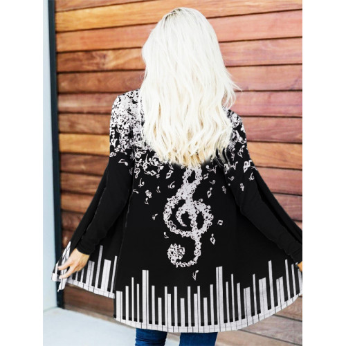 Music Notes & Piano Keys Art Long Sleeve Flowy Cardigan