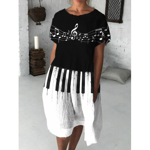 Music Notes & Piano Keys Contrast Midi Dress