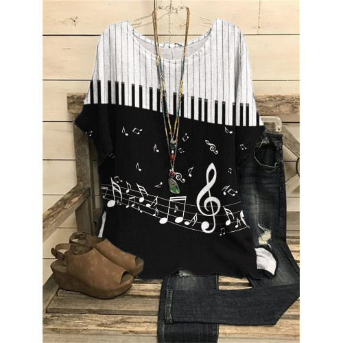 Music Notes & Piano Keys Contrast Woven Tunic