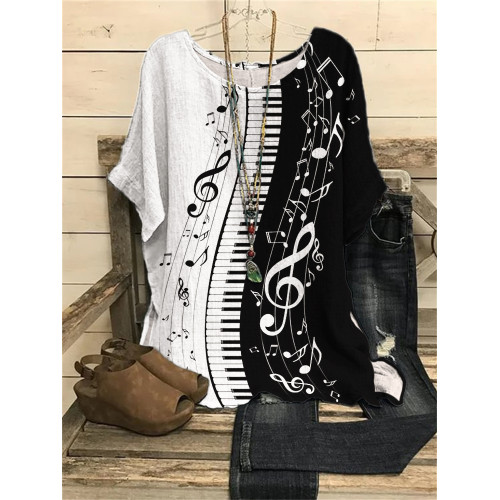 Music Notes & Piano Keys Contrast Woven Tunic