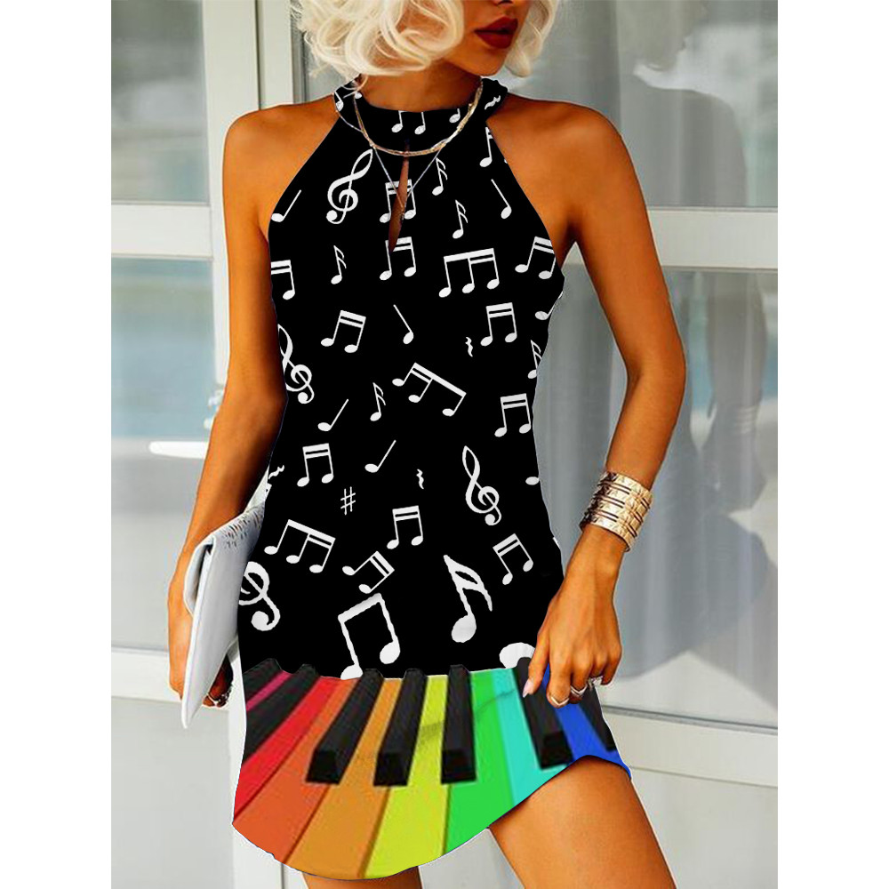 Music Piano Key Colorful Art Print Mini Dress