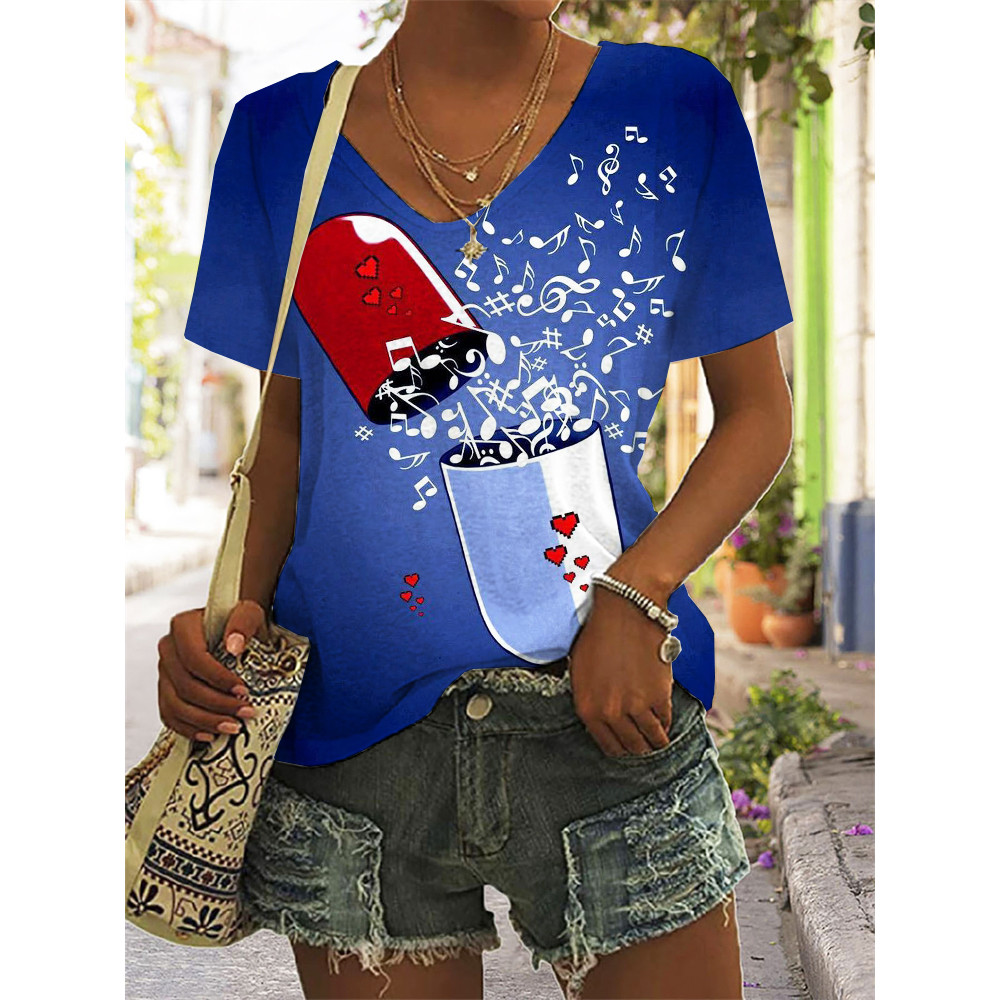 Music Pill Music Lover Essential V Neck T Shirt