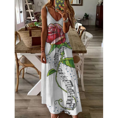 Music Rose Flower Botanical Print Art Slip Dress