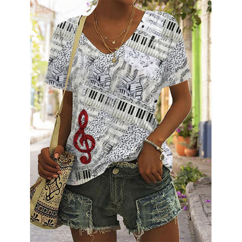 Music Score Note Stitching Art Print T-Shirt