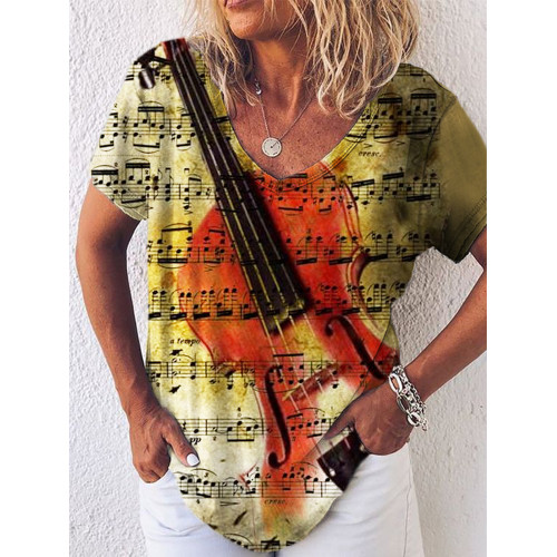 Music Score Violin Art Print V-Neck T-Shirt